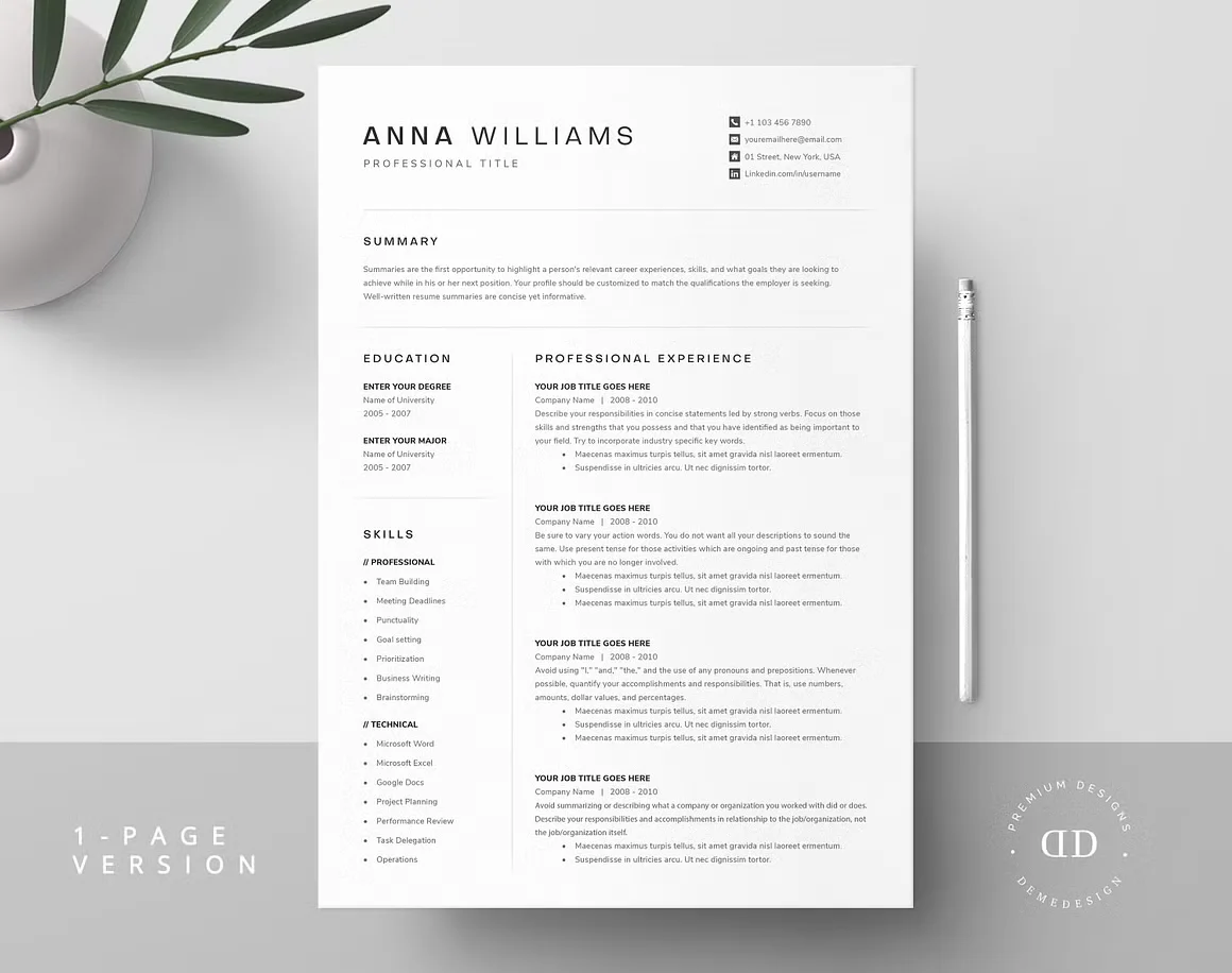 Resume Template Pack Word, Pages