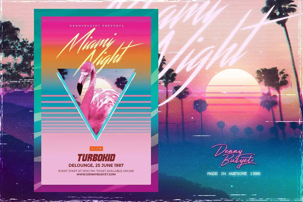 Miami Night 80's Synthwave Flyer