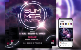 Summer Party Flyer Neon Style