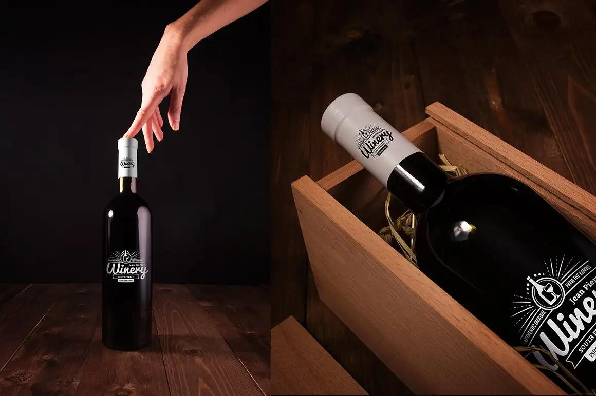 Wine Bottle and Box Mockups 4