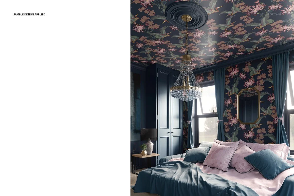 Bedroom Bedding & Wallpaper Mockup 4