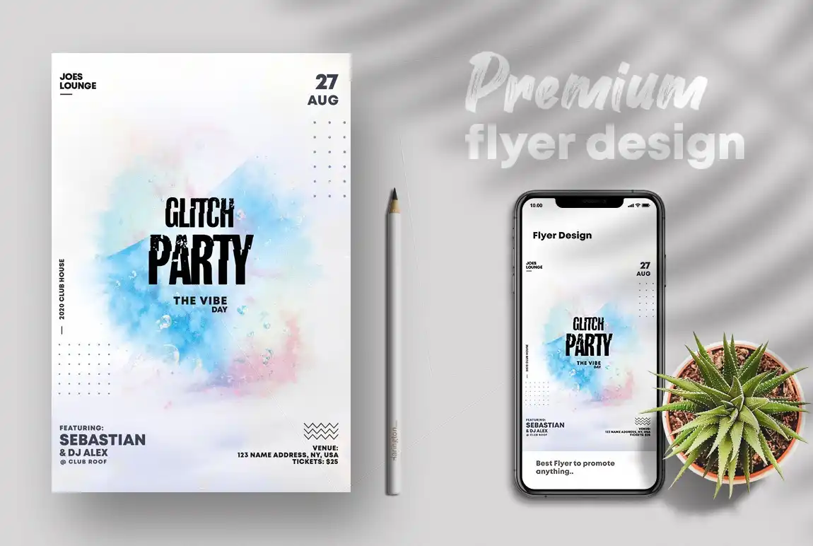 Glitch Party Flyer PSD